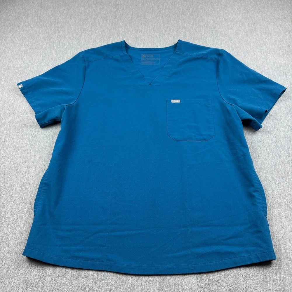 Figs Scrub Top Mens 2XL Blue‎ Chisec Three Pocket Technical Collection Medical